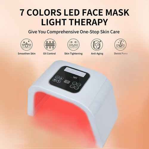 BEICNWOD Light Mask - 7 Color Photon Facial Device for Skin Care, Red & Blue Light for Face, Neck & Body, Rechargeable Home Use