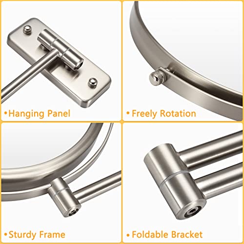 Wall Mounted Makeup Mirror - 10x Magnification 8'' Two-Sided Swivel Extendable Bathroom Mirror Nickel Finish