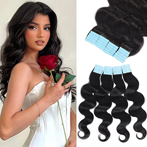 Tape In Hair Extensions 100% Real Remy Human Hair 100g 40pcs/Set Brazilian Virgin Hair Body Wave Tape Ins for Black Women Wavy Seamless Invisible Skin Weft Extensions 18 Inch
