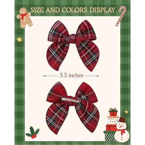 doboi 4PCS Baby Girls Hair Clips Large Christmas Fable Hair Bows Velvet Bows for Girls Gingham Hair Accessories for Baby Toddlers Kids