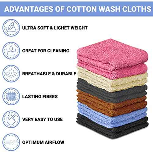 100% Cotton Washcloth Set 24 Packs ? Soft, Absorbent Face Towels for Bathroom & Gym Use ? Reusable, Durable & Machine Washable Wash Cloths - Multi-Color, 12x12 Inches