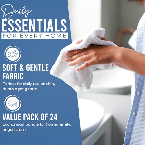 DAN RIVER 100% Cotton Wash Cloths 24 Pack [12x12] Soft & Absorbent wash rag, Gym, Hotels & Spa Perfect for Everyday Use Fingertip Towels, M-Blue