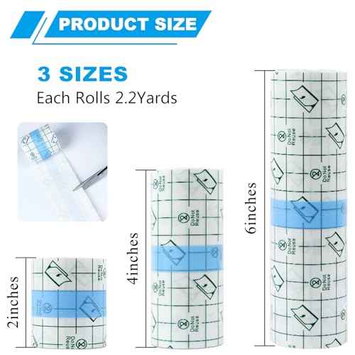 3 Rolls Second Skin Tattoo Cover, Waterproof Tattoo Aftercare Bandage Breathable Tattoo Cover Up Patch Tape Tattoo Flim 2", 4", 6" x 2.2 Yard Tattoo Supplies for Healing Wrap Swimming Shower