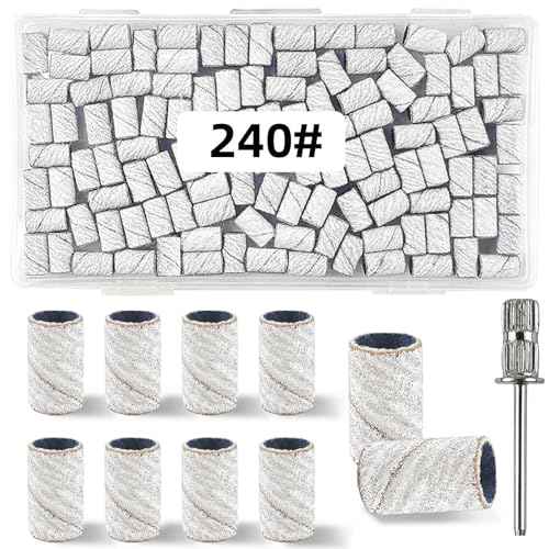 100 Pcs (240 Grit White)Sanding Bands Nail Drill Bit with 0.31in diameter,Nail Drill Bits Extreme Fine Grit Sanding Band,Sanding Belt Upgrade Mandrel Bits,Professional Nail Drill Bit for Acrylic Nails