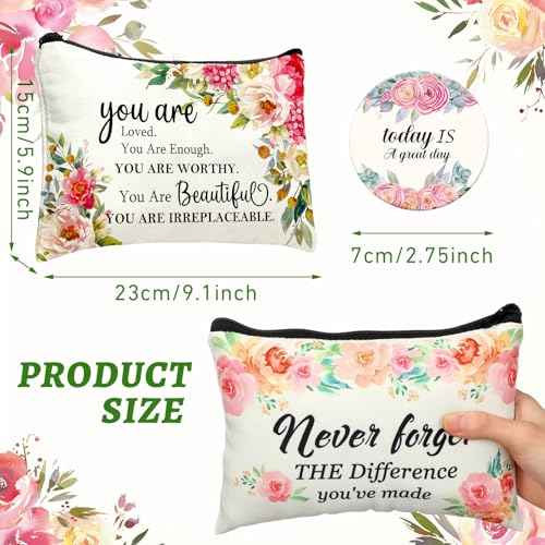 Kacctyen 20 Pcs Christmas Inspirational Gifts 10 Canvas Cosmetic Bags 10 Mirrors Thank You Makeup Bags Travel Toiletry Pouch Bulk for Church Women Teacher Coworker Employee Coworker Mothers