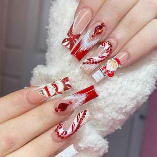 Christmas Nail Charms 3D Snowman Reindeer Bell Santa Nail Rhinestones Shiny Christmas Tree Gloves Hat Gift Box Design Nail Gems Jewelry Cute Elk Nail Charms for Women Acrylic Nail DIY Supplies 16Pcs