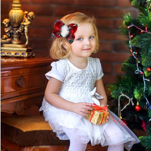 2PCS Christmas Hair Bows for Girls Large Bow Hair Barrette Clip Christmas Bow Clips for Toddler Baby Christmas Plaid Hair Bow Handmade Snowflakes Bowknot Hairpins Kids Hair Accessories(Style A)