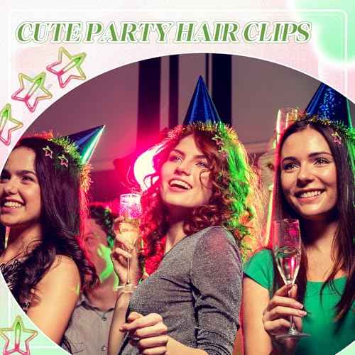 24 Pcs Pink and Green Hair Accessories Star Hair Clips Witch Decoration Metal Glue Snap Star Barrettes for Girl and Women Gifts
