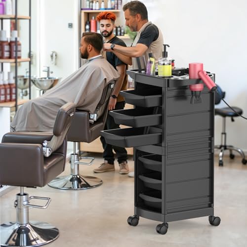7-Layer Salon Trolley Cart with 6 Drawers, Professional Salon Rolling Cart with Wheels for Hair Stylist, Portable Barber Station with Extra Storage Space for Tattoo, Barber