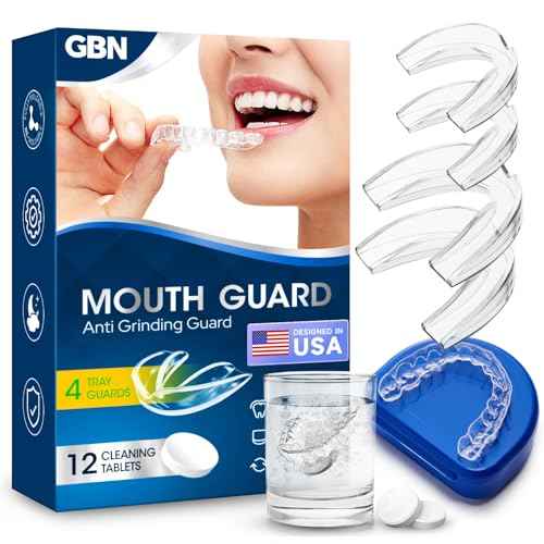 GBN Mouth Guard for Grinding Teeth at Night - Custom Fit Night Guards - Comfortable Mouth Guard for Sleeping, Nightguard, Mouthguard Includes 2 Sizes, 12 Cleaning Tablets