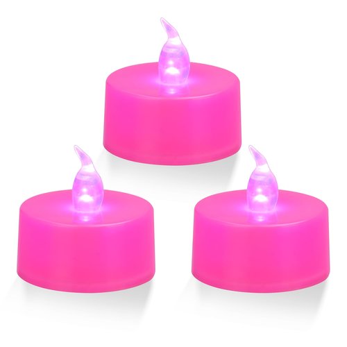 KOABY 12 Pack Pink Light Non-Flickering Flameless Tea Lights, Pink Base, Last 100H+, Battery Operated Tea Lights for Decor