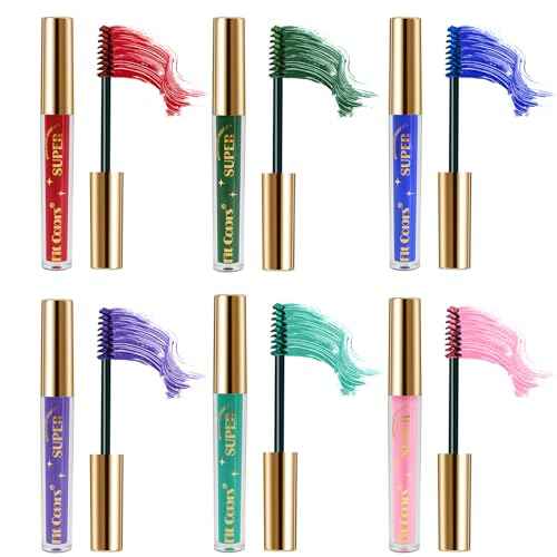 FantasyDay Smudge-Proof Colorful Mascara Set Liquid Lash Extensions Cosmetics, 6 Pcs Washable Volumizing Lengthening Defining Curling No Clumping Mascara Premium Xmas Eye Makeup Gift Set