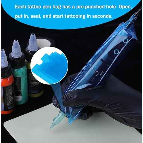 200Pcs Tattoo Machine Covers Self-adhesive Type 2.5¡¿7.4 Inch + 250Pcs Tattoo Wash Bottle Bags 6¡¿10 Inch - Blue Tattoo Pen Covers Machine Bags Tattoo Bottle Cleaning Bags for Tattoo Cleaning Supplies