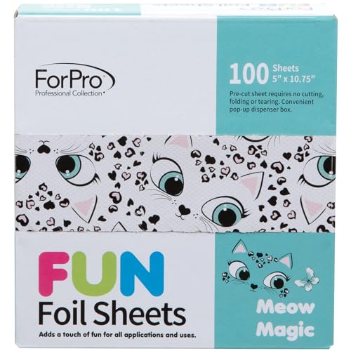 ForPro FUN Meow Magic 5" Foil Sheets, Aluminum Foil, Pop-Up Foil Dispenser, Hair Foils for Color Application and Highlighting Services, Food Safe, 5¡± W x 10.75¡± L, 100-Count
