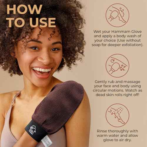 Natural Elephant Exfoliating Hammam Glove | Authentic Moroccan Kessa Body Scrub Mitt for Spa-Quality Skin Renewal | Pure Black Single