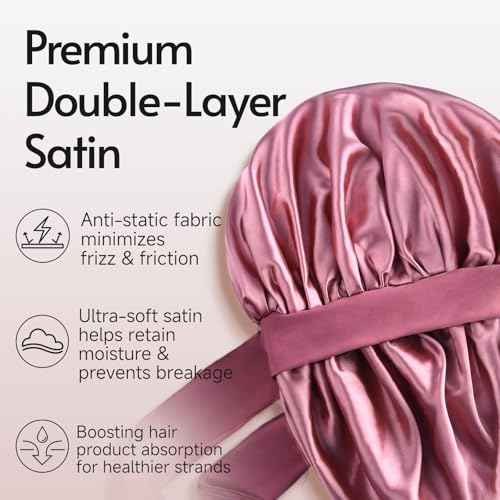Yanideer 3 pcs Satin Bonnet Silk Bonnet for Sleeping Double Layer Satin Lined Hair Bonnet with Tie Band for Women Curly Hair