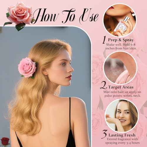 Hair Perfume for Women, Pheromones Perfumes Oil & Hair Shine Body Spray With Long-Lasting Rose Floral Fragrance, Nourishing & Hydrating Portable Daily Rose Body Mist, Light Perfume Gift for Women 50ML