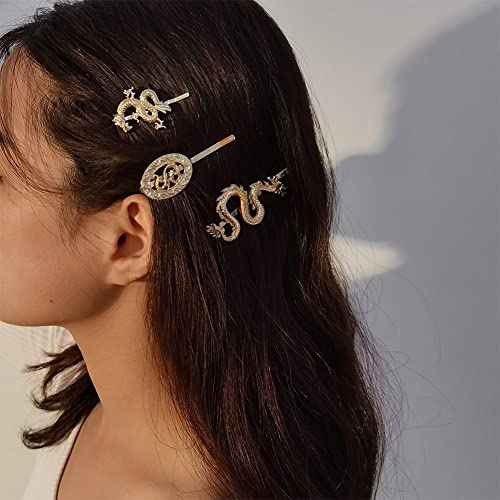 Dragon Pin Gold Dragon Hair Accessories for Girls and Women - Hair Barrettes, Bobby Pins, and Chinese Clip Barrette Hairpin Set of 3