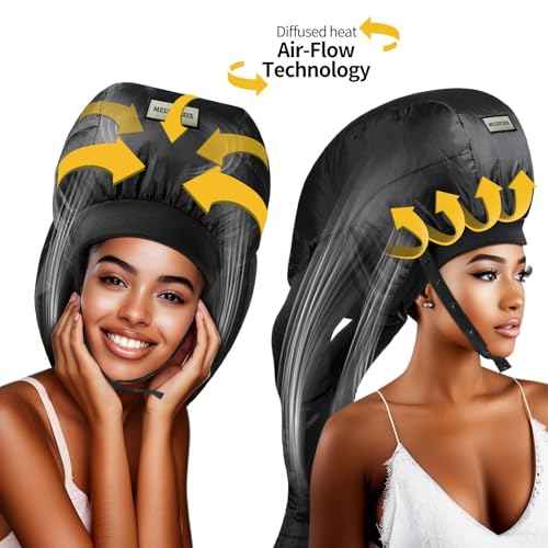 Hooded Hair Dryer Bonnet,Upgraded Dual-Tubes Even Heat Blow&Speed up Thick or Curly Hair Drying, Deep Conditioning at Home,Portable&Universal Diffuser Attachment Cap(Size L)