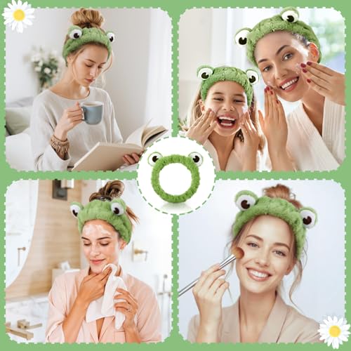 Face Wash Headband, Green Frog Eye Elastic Headband, Soft Cute and Versatile Head Wraps for Face Wash Makeup Beauty Skincare Sport Shower Creative Hair Accessories for Women