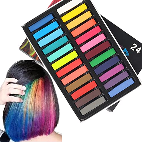 24 Colors Hair Chalk for Birthday, Cosplay, and Masquerade - Washable, Easy Application, Christmas Gifts for Girls and Teens