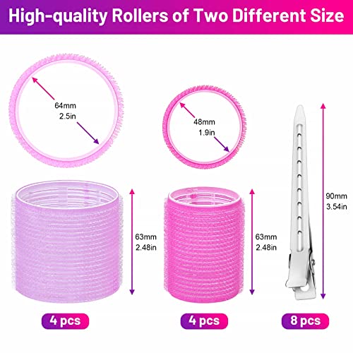 Self Grip Hair Rollers Curlers 16 Pcs Set with 8Pcs Hair Rollers 2 Sizes (4 Jumbo & 4 Large) and 8 Pcs Hair Clips for Long Medium Short Thick Fine Thin Hair Volume
