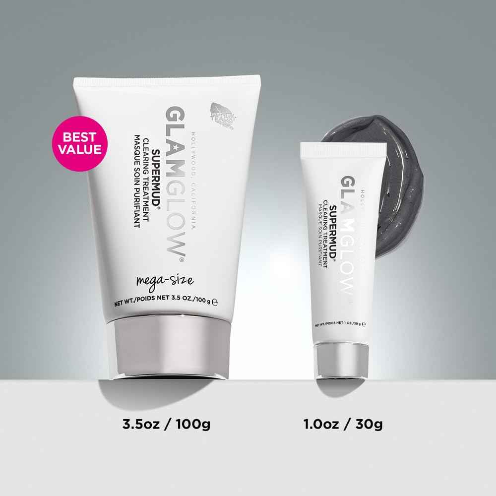 Glamglow SUPERMUD Instant Clearing Treatment Face Mask | Clears Complexion, Minimizes Pores + Face Exfoliator, Full Size Set, 3.5 Ounce