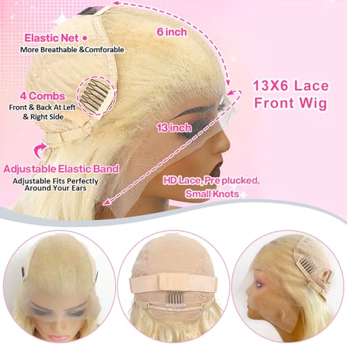 28 Inch 613 13x6 Lace Front Wig Human Hair 200 Density Blonde Wig Human Hair 613 Body Wave Blonde HD Lace Front Wigs Human Hair Pre Plucked 613 Lace Frontal Wigs