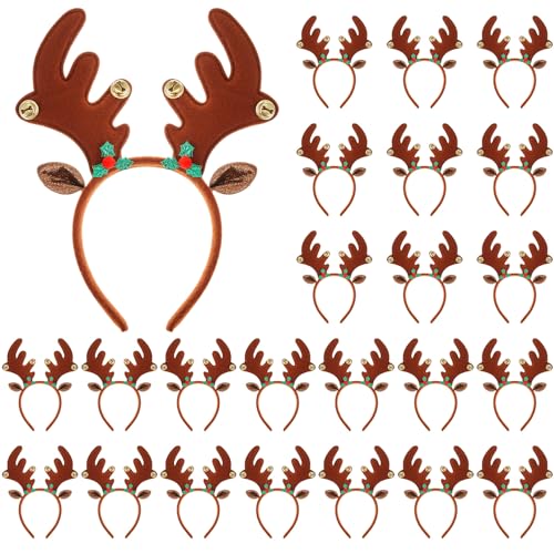 Riceshoot 24 Pcs Christmas Antler Headband Reindeer Headband Deer Plush Ears Antlers Costume Hair Hoop for Christmas Party