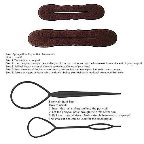 Hair Accessories Set - Foam Sponge Bun Shapers, Magic French Twist Clip, Snap Bun Makers, Elastic Bands, and Hair Pins (Brown)