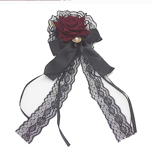 Flower Hair Combs, Rose Bow Hairpin Lace Ribbon ElegantCute Retro Handmade Hair Bride Accessories for Party Wedding Red Birthday Halloween Cosplay Women Girl Decoration