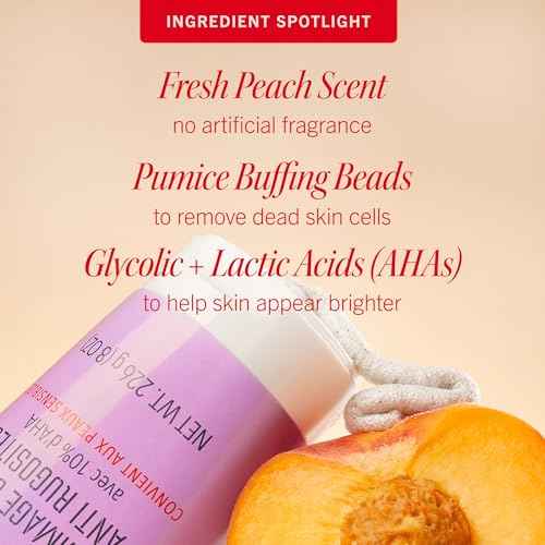 First Aid Beauty - KP Bump Eraser Body Scrub with 10% AHA, Keratosis Pilaris Exfoliator with Glycolic and Lactic acids, Helps Reduce Chicken Skin Bumps, Safe for Sensitive Skin, Peach Scent (8 oz)