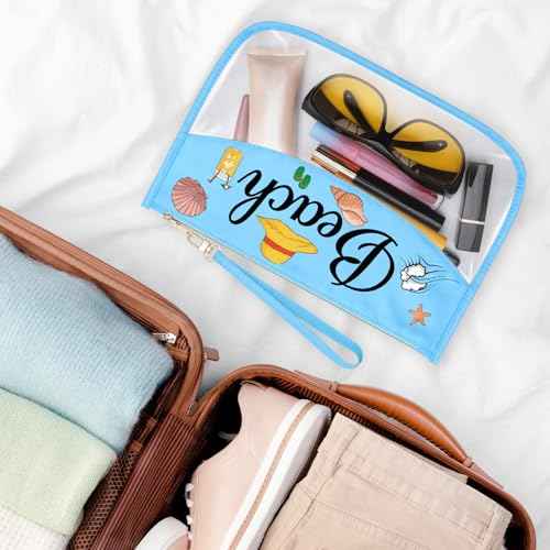 Beach Themed Gifts for Women Friends Adults Blue Makeup Bags with Zipper Beach Lovers Gift Ideas Summer Travel Essentials Cosmetic Travel Bag Organizer Graduation Birthday Present