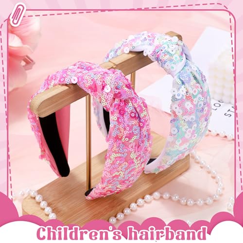 obeoby 2 Pack Sequin Headbands for Girls, Rainbow Knotted Headband Sparkly Hair Bands Stocking Stuffers for Kids Girls