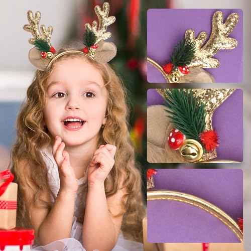 Christmas Headbands Glitter Christmas Elk Antlers Headband Cute Christmas Head Boppers Party Gift Christmas Costume Party Accessories for Women and Girls£¨Gold£©