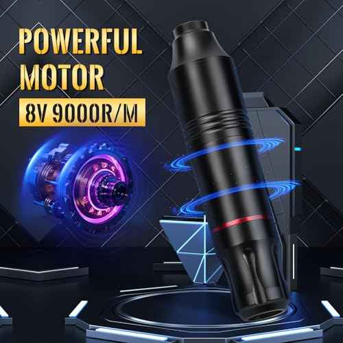 Rotary Tattoo Machine, ATOMUS Tattoo Pen Style Cartridge Machine Gun Liner Shader with DC Cord 9000r/m Motor Zinc Alloy Tattoo Machine Kit for Body Art Tattoo (Black)