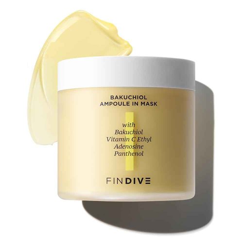 FINDIVE OFFICIAL Bakuchiol Ampoule In Mask, 5,000ppm Bakuchiol, Plan-Based Retinal Alternative, Vitamin C Ethyl, Adenosine, Panthenol, Brightning mask, Anti-aging mask, Korean Skincare 6.76fl.oz
