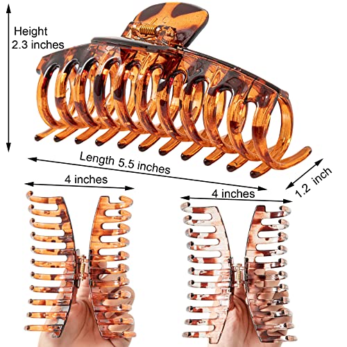 5.5 Inches Extra Large Hair Clips for Long Thick Hair Women¡¯s Jumbo Hair Claw Clips 2 Counts in Set Hair Accessories (light leopard and coffee leopard)