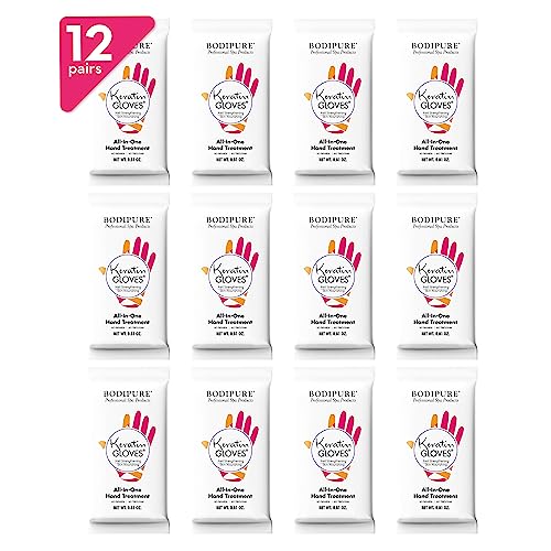Bodipure All-In-1 Moisturizing Hand Mask, Keratin & Vitamin E Hand Mask for Dry Cracked Hands, Natural Moisturizing Gloves Formula, Strengthen Nails & Repair Hands 12 Pairs