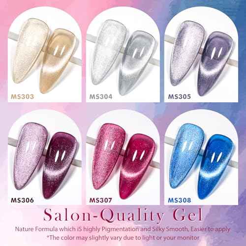 Glass Cat Eye Gel Nail Polish Set, Crystal Magnetic Gel Polish, Soak Off Cateye Nail Polish Nail Art Gift Kit with Magnet Stick