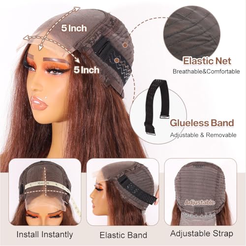 Wear and Go Glueless Bob Wig Human Hair 200% Density 5x5 HD Lace Closure Wigs For Black Women Glueless 5x5 Closure Wigs Human Hair Pre Plucked Bob Brown Color 16 Inch