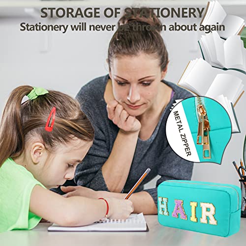 4PCS Nylon Zipper Waterproof Preppy Makeup Organizer Bag Set - Cosmetic Stuff Pouch for Women Travel Toiletry Organization Outdoor with Chenille Letter Patches