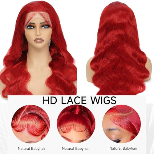 30 Inch Red Wig Human Hair Pre Plucked Red Lace Front Wigs Human Hair 200% Density 13x4 Colored Wigs for Women Body Wave Red Lace Front Wig