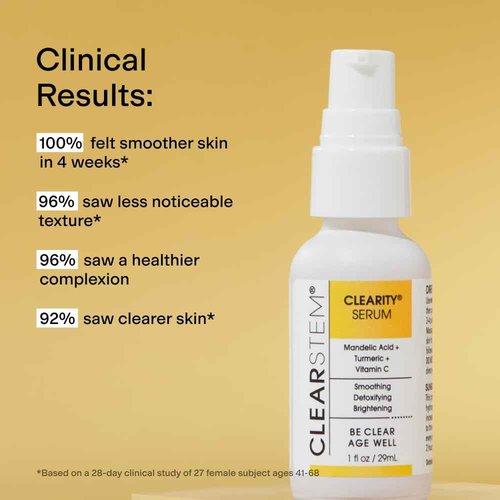 CLEARSTEM - CLEARITY The Blackhead Dissolver Mandelic Acid Serum - Vitamin C, Turmeric, Collagen Boost - All Skin Types - Facial Skin Care Products - Gluten Free, Cruelty Free - 1 fl oz / 29ml
