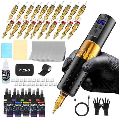 Tattoo Gun Kit - Wireless Tattoo Pen Machine 2.7-4.5MM Strokes Length,Rotary Tattoo Machines with 1300mAh Tattoo Power Supply, Tattoo Kit Supplies for Beginners and Professionals Complete Set