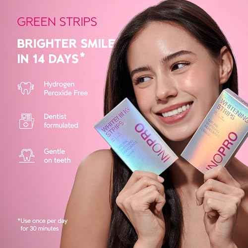 InoPro Teeth Whitening Strips 14 Treatments Kit - Teeth Whitener, Peroxide Free, Green White Strips for Teeth Whitening with Arbutin, Coconut Oil, Deep Stains Removal (28 Strips)