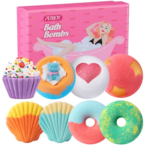 Bath Bombs for Girls Kids & Women, 8pcs Organic Bath Bombs, Bubble Bath Self Care Valentines Birthday Christmas Gifts for Kids Girls, Mothers Day Gifts for Wife, Mom, Women & Her