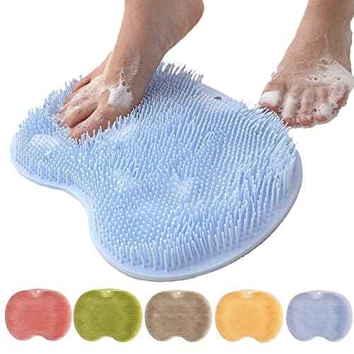Shower Foot Scrubber Mat with Non-Slip Suction Cups, Foot Back Cleaning Pad Back Washer Exfoliating Bath Wash Pad, Wall Mounted Slip Suction Cups for Use in Cleaner Men and Women (Blue)