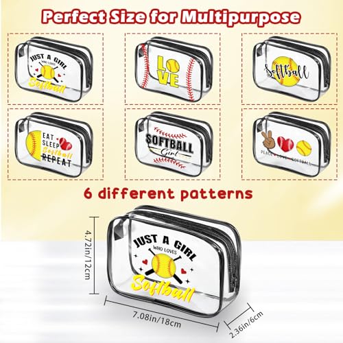 12 Pcs Softball Clear Cosmetic Bags For Women 7.1 x 4.7 x 2.4'', Baseball Lover Makeup Bags, Softball Cosmetic Bag, Birthday Christmas Graduation Gifts For Baseball Players, Travel Toiletry Pouch