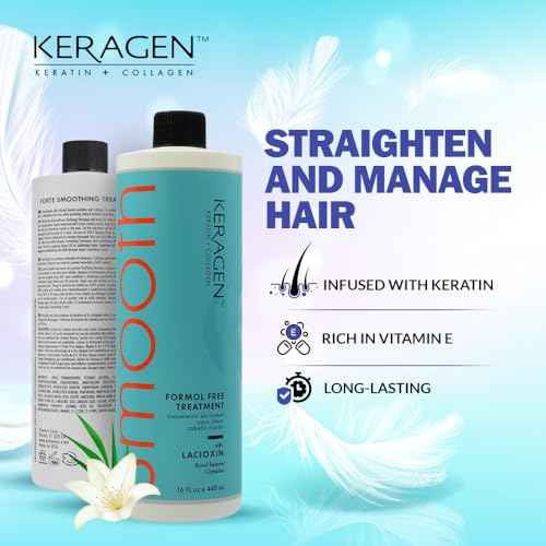 Keragen Brazilian Keratin Smoothing Treatment | Formaldehyde-Free Blowout for Frizzy, Dry, or Damaged Hair | Smooth, Silky Results | Fine to Medium Hair | 16 Oz